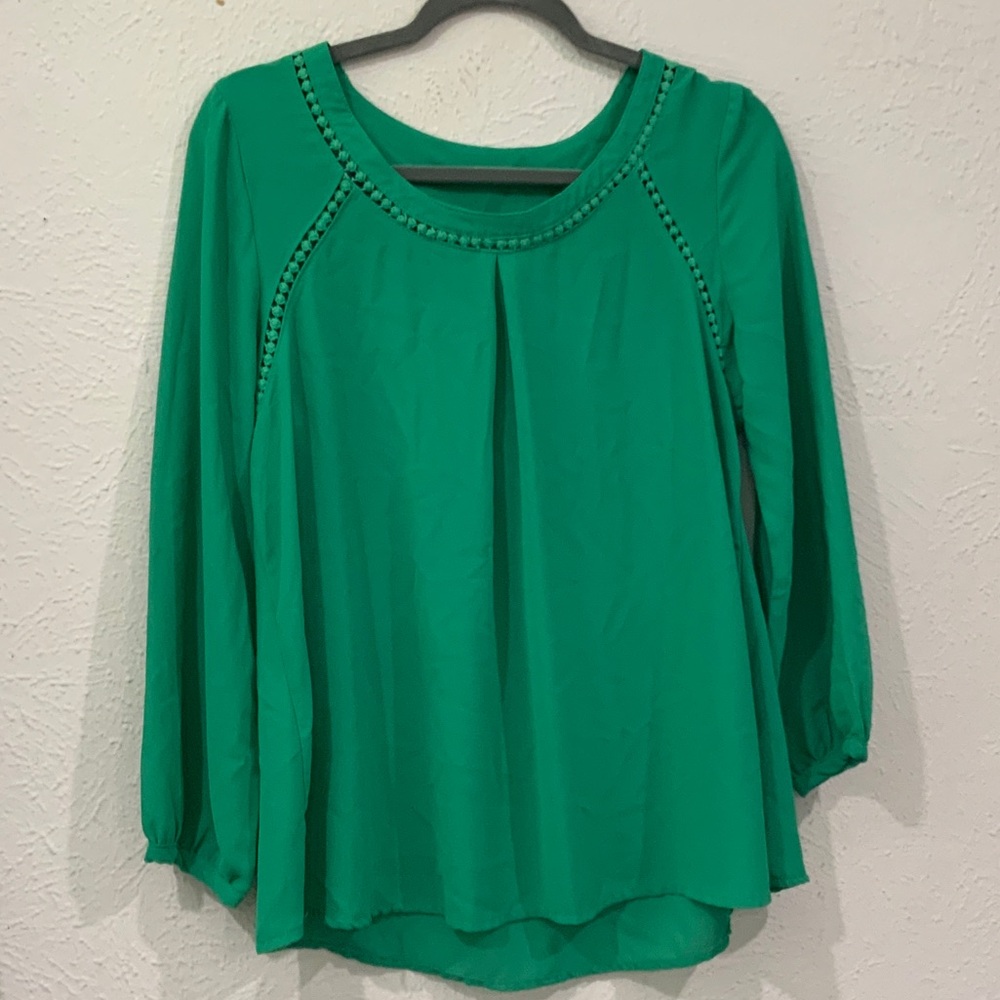 Elegant Green Blouse with Beaded Accents